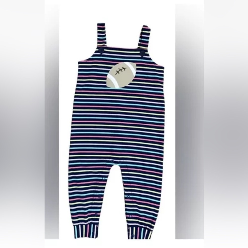 NWOT Kelly’s Kids Girls Football Romper Long All Romper Size 2 Football Stripes